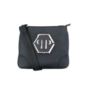 Excellent Philipp Plein Black Leather Crossbody Bag with Logo